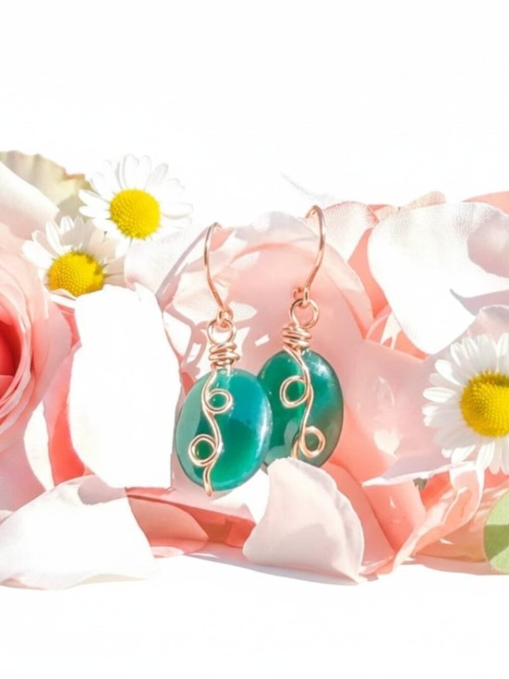 Green Onyx Earrings, Handmade 14 Rose Gold Filled Earrings, May Birthstone